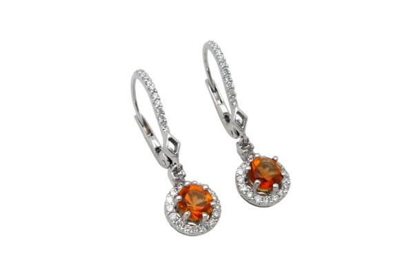 White Gold Diamond and Citrine Drop Earrings - image 1