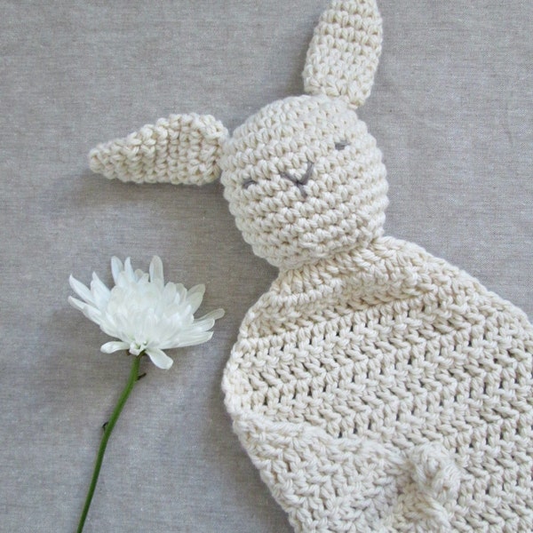 Bunny Lovey Baby Toy, Crocheted, Organic Cotton ∙ Security Blanket ∙ Baby Shower Gift ∙ Cotton Lovey ∙ Organic Lovey ∙ Neutral Baby Gift