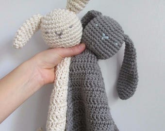 Organic Cotton Bunny Lovey Baby Toy, Crocheted, Floppy Eared ∙ Security Blanket ∙ Baby Shower Gift