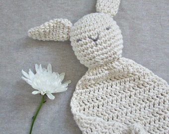 Bunny Lovey Baby Toy, Crocheted, Organic Cotton ∙ Security Blanket ∙ Baby Shower Gift ∙ Cotton Lovey ∙ Organic Lovey ∙ Neutral Baby Gift