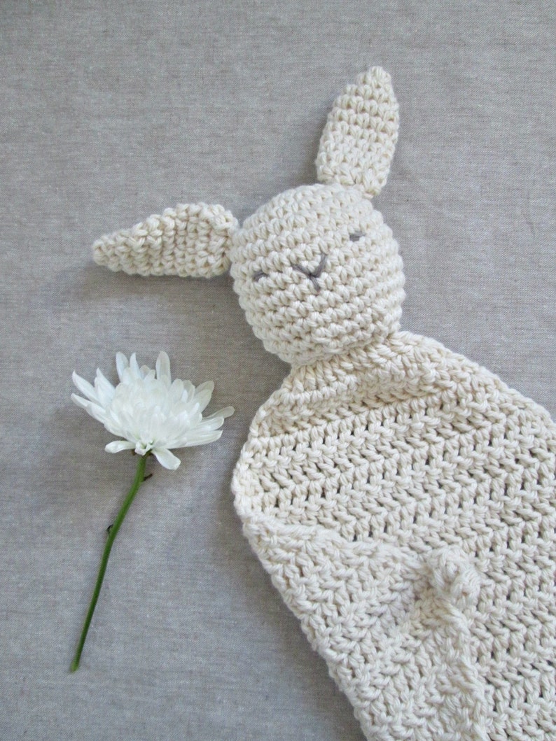 Bunny Lovey Baby Toy, Crocheted, Organic Cotton Security Blanket Baby Shower Gift Cotton Lovey Organic Lovey Neutral Baby Gift Original Ears