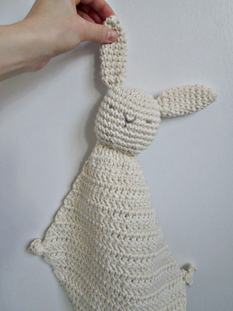 Bunny Lovey Baby Toy, Crocheted, Organic Cotton Security Blanket Baby Shower Gift Cotton Lovey Organic Lovey Neutral Baby Gift Bild 6