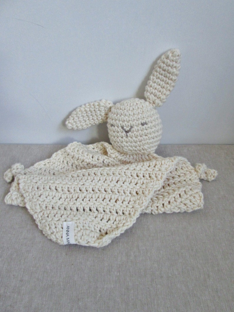 Bunny Lovey Baby Toy, Crocheted, Organic Cotton Security Blanket Baby Shower Gift Cotton Lovey Organic Lovey Neutral Baby Gift Bild 7