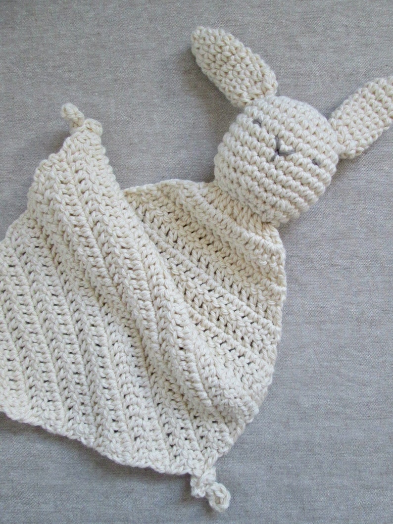 Bunny Lovey Baby Toy, Crocheted, Organic Cotton Security Blanket Baby Shower Gift Cotton Lovey Organic Lovey Neutral Baby Gift image 5