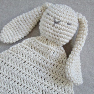 Bunny Lovey Baby Toy, Crocheted, Organic Cotton Security Blanket Baby Shower Gift Cotton Lovey Organic Lovey Neutral Baby Gift Floppy Ears