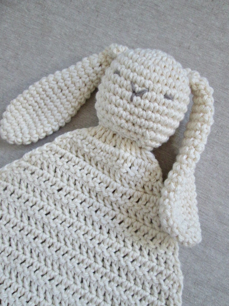 Bunny Lovey Baby Toy, Crocheted, Organic Cotton Security Blanket Baby Shower Gift Cotton Lovey Organic Lovey Neutral Baby Gift Floppy Ears