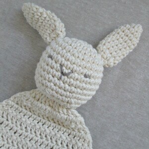 Bunny Lovey Baby Toy, Crocheted, Organic Cotton Security Blanket Baby Shower Gift Cotton Lovey Organic Lovey Neutral Baby Gift image 2