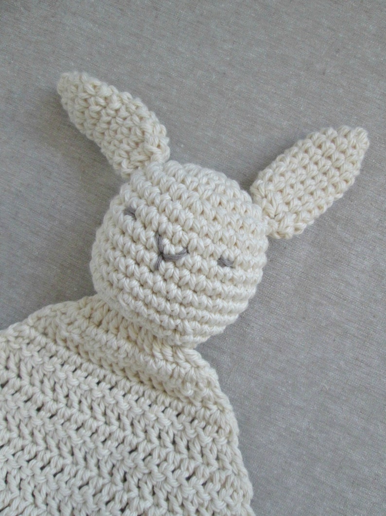 Bunny Lovey Baby Toy, Crocheted, Organic Cotton Security Blanket Baby Shower Gift Cotton Lovey Organic Lovey Neutral Baby Gift image 2