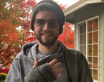 Unisex Knit Winter Hat with matching Fingerless Mitts