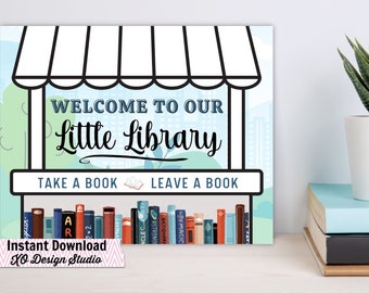 Little Library Printable - Welcome to Our Little Library School Library Classroom poster for free library 8x10 PDF Digital Instant Download