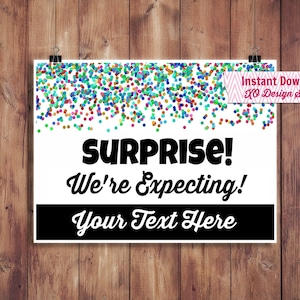 Imprimable de votre grossesse, couverture Facebook, carte d’annonce de grossesse, signe, de photographie, nous nous attendons, Customizeable, confettis