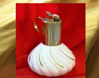 Evans SWIRL Design White Vintage Table Lighter, Hand Painted Evans Pitcher Look Quality, 50s Hand Painted Vintage Lighter w Gold Highlights