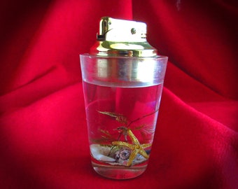 OCEAN SCENE LIGHTER, Vintage 60s Acrylic Scenic Lighter, Cylinder Shape Lighter with Made in Japan Lighter Insert, Excellent 60s Condition