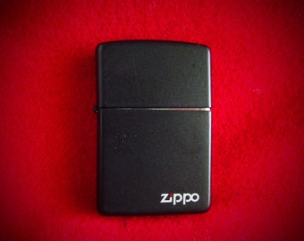 BLACK ZIPPO LIGHTER, Vintage 90s Flat Black Pocket Lighter, Printed Zippo Case, Top Nice Snap, Smooth Move Mechanism  Zippo Fix Guarantee,