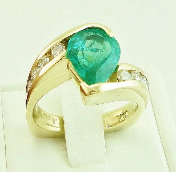 Emerald Ring, Emerald & Diamond Ring, Gold Emerald