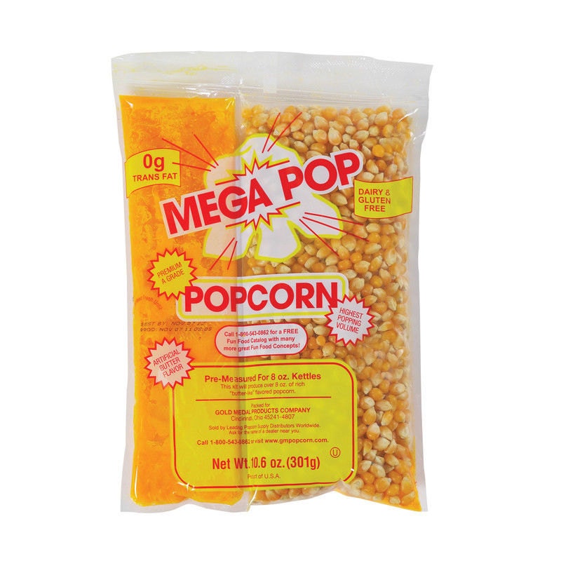 Popcorn Kit 8 Oz Bag Mega Pop Corn and Butter-flavor Oil Kit 0g