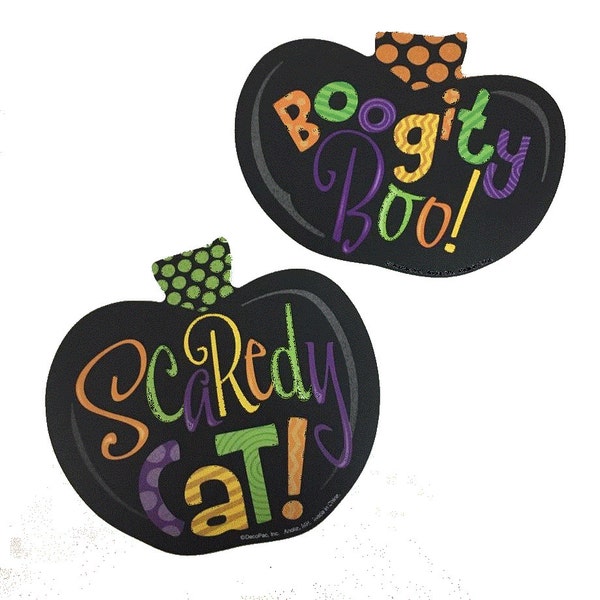 Halloween Cake Layon Scaredy Cat & Boogity Boo Set 2 pieces - Cake Plaque Pick Topper Happy Halloween!