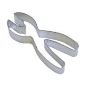 May include: A silver metal cookie cutter shaped like a pair of pliers.