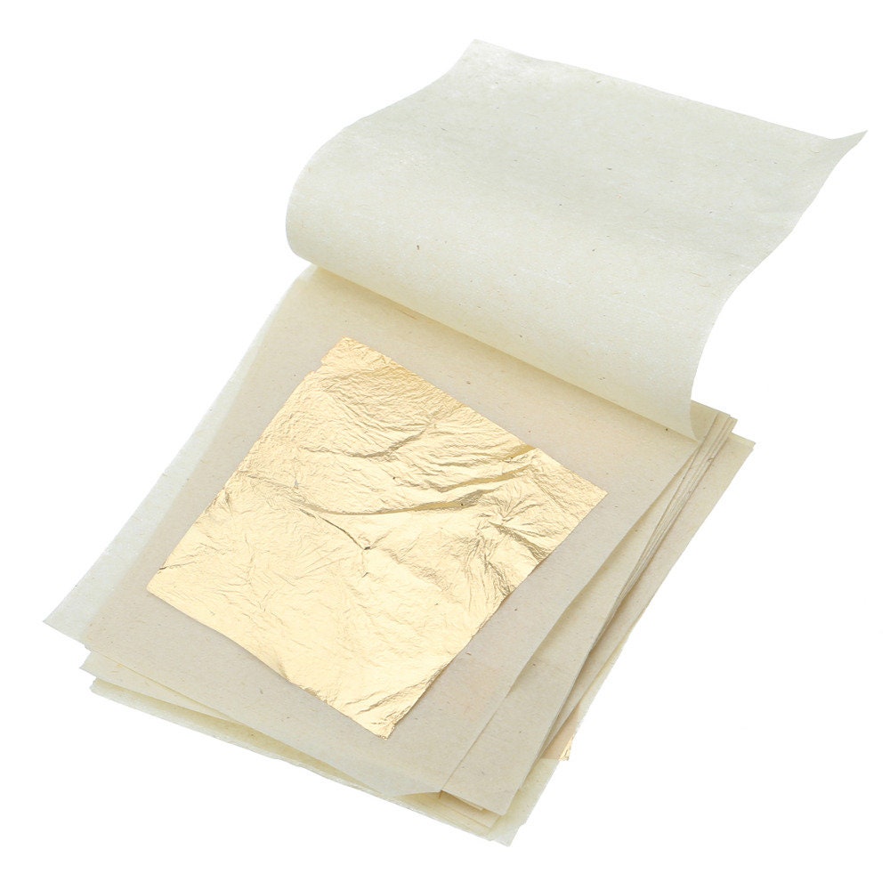 Gold Leaf Gilding Kit Includes 25 Sheets Italian Gold Leaf 1.4cm X 1.4cm  Adhesive, Lacquer, Anti Static Tweezers Re-usable Brushes & Guide. 