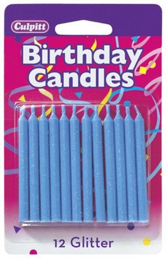 12 Glitter Candles 2.5 Blue Birthday Candle Etsy