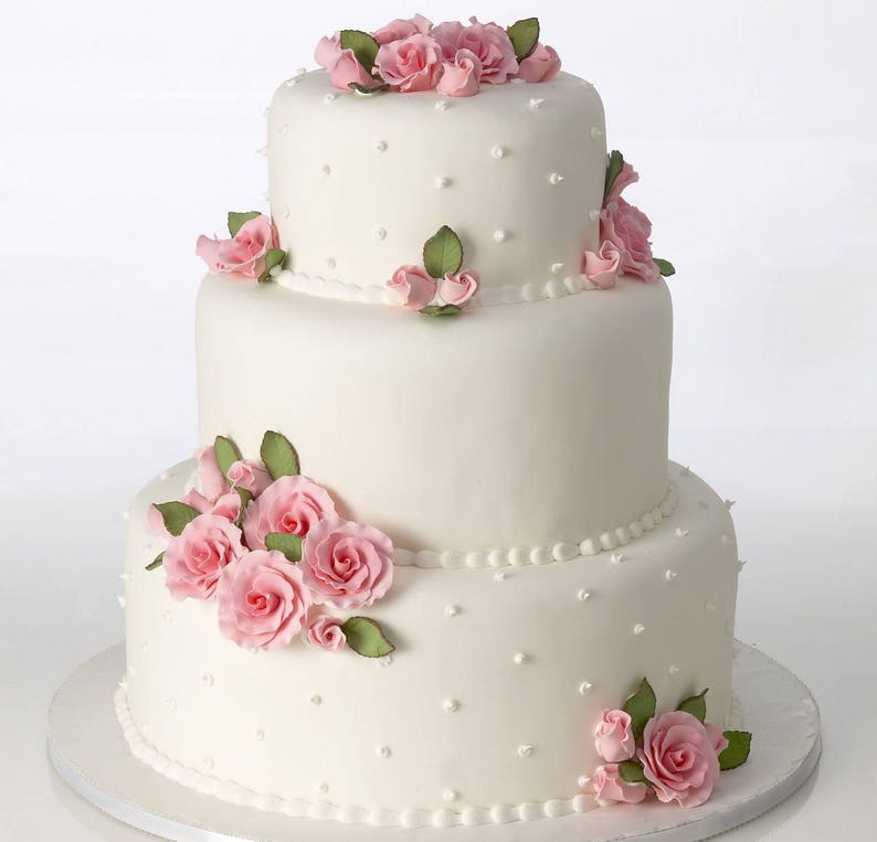 Formal Rose Pink Flower Gumpaste Set of 3 Flowers 2