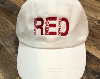 RED Remember Everyone Deployed Base Ball cap - Embroidered Unisex Baseball Cap - Embroidered Baseball cap -RED