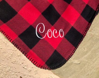 Embroidered Buffalo Plaid Blanket-Throw-snuggle-movie watching blanket-dog blanket-dog bed cover