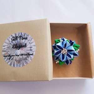 Brooch blue kandzashi Mother&#39;s day gift for her Fancy flower brooch Jacket accessory for her Teacher&#39;s gift birthday and special event