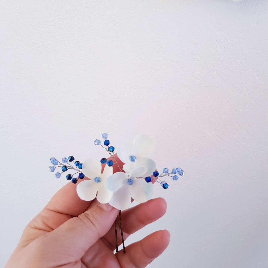 Blue Hydrangea Hair Pins Something Blue Woodland Wedding Hair Pins