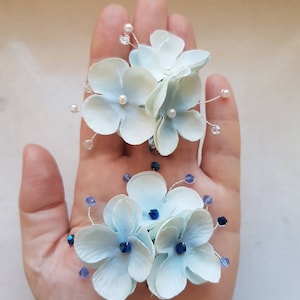Blue hydrangea shoes clips.Something blue Wedding shoes accessory  Elegant bridal shoe clips