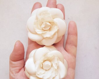 Camelia flower brooch Suit off white flower accessories Elegant gift for lady birthday  Beige camelia flower inspired by designer