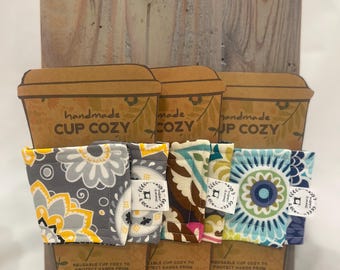 Handmade Cup Cozy Bundle – Gift for Her, Drink Cozies, Eco Friendly Gift for Coffee/Tea Lover, Gift Set Coworker, Paisley, , Reusable