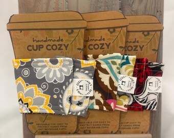 Handmade Cup Cozy Bundle – Gift for Her, Drink Cozies, Eco Friendly Gift for Coffee/Tea Lover, Gift Set Coworker, Paisley, Summer, Reusable