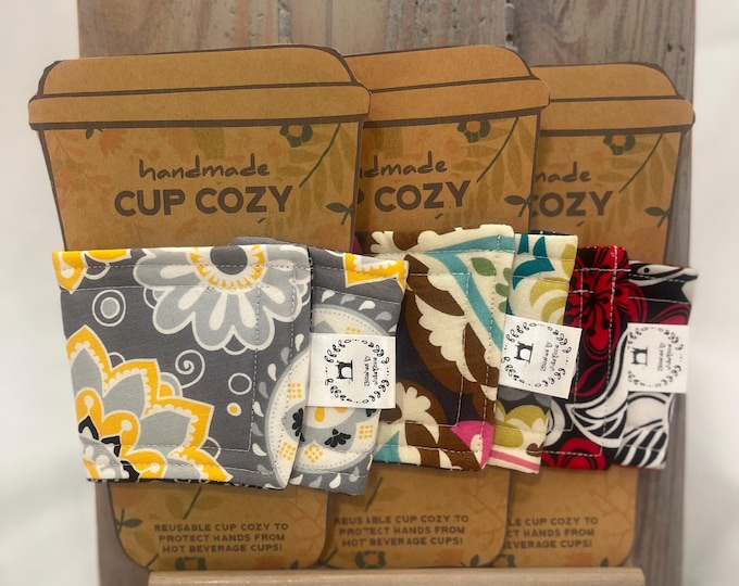 Handmade Cup Cozy Bundle – Gift for Her, Drink Cozies, Eco Friendly Gift for Coffee/Tea Lover, Gift Set Coworker, Paisley, Summer, Reusable