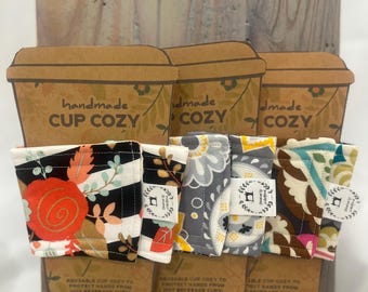 Handmade Cup Cozy Bundle – Gift for Her, Drink Cozies, Eco Friendly Gift for Coffee/Tea Lover, Gift Set Coworker, Paisley, Summer, Reusable