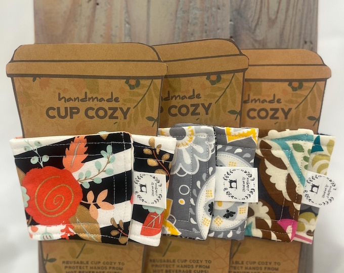 Handmade Cup Cozy Bundle – Gift for Her, Drink Cozies, Eco Friendly Gift for Coffee/Tea Lover, Gift Set Coworker, Paisley, Summer, Reusable