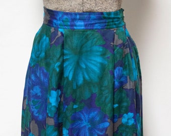 90s Blue Floral Midi Skirt