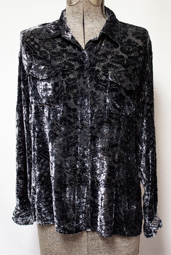 Devoré Silk Velvet Burnout Button-up Blouse