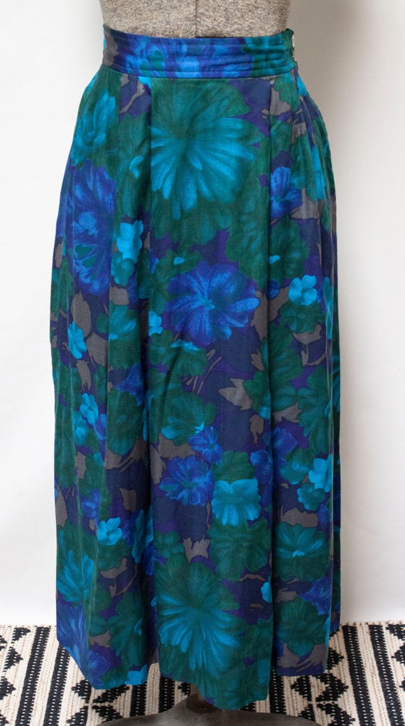 90s Blue Floral Midi Skirt