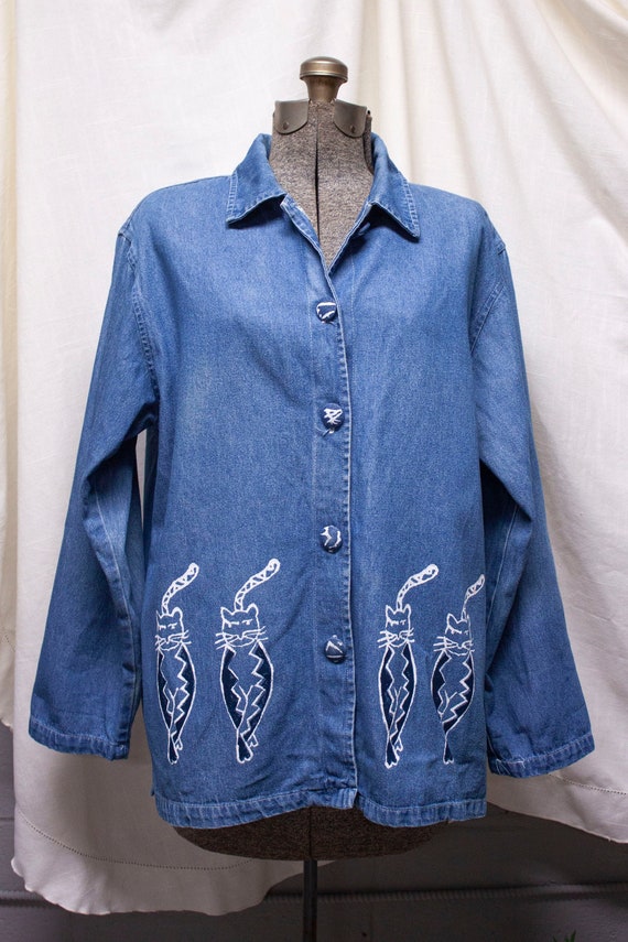 90s Painted Cat Denim Chore Coat