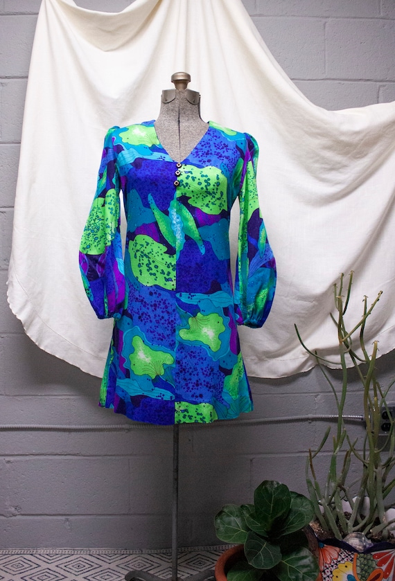 60s Psychedelic Balloon Sleeve Gogo Dress