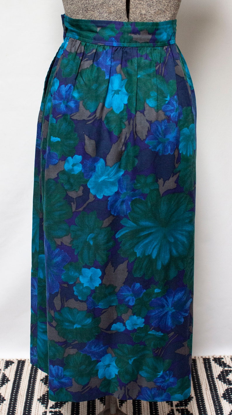 90s Blue Floral Midi Skirt image 4