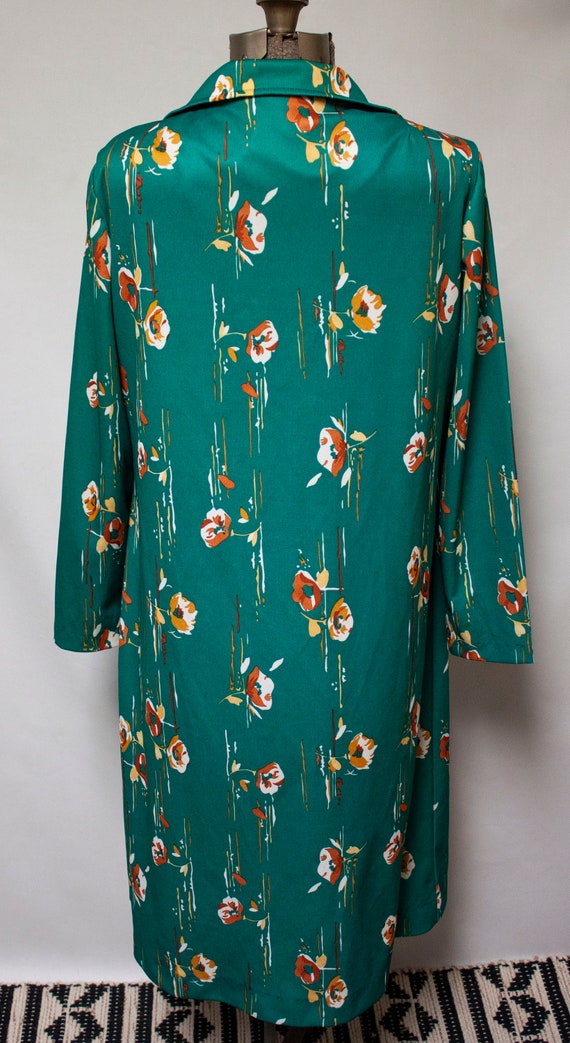 1970s Emerald Green Long Sleeve Boho Shirt Dress - image 5