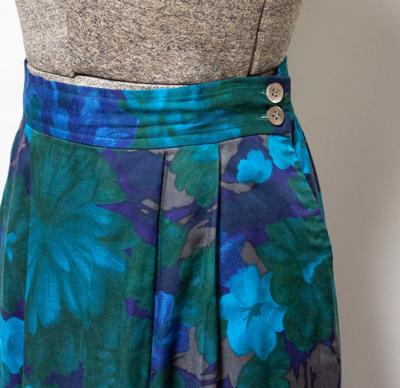 90s Blue Floral Midi Skirt image 2