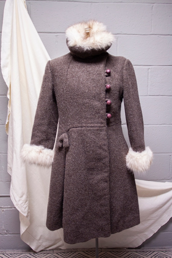 1940s Rabbit Fur and Wool Princess Coat