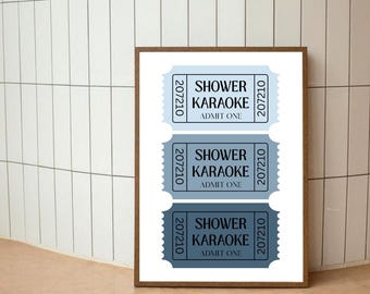 Blue Shower Karaoke Printable Wall Art | Bathroom Humor Digital Download | Music Poster | Karaoke Gift | Instant Wall Decor Print