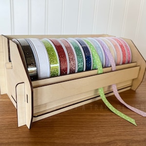 Wooden Ribbon Holder Dispenser, Ribbon Caddy, Ribbon Organizer, Storage, Portable Ribbon Display, Compact Ribbon Holder, Wood Sticker Holder