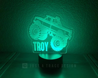 Monster Truck Night Light, Personalized Night Light, Kids Night Light, Name Night Light, Acrylic Nightlight, Birthday Gift, Mud Truck