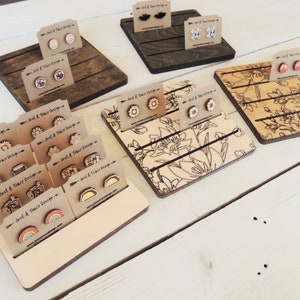 Wooden Earring Card Display Stand 5&quot; x 5&quot; Flat Rack Earring Card Holder Jewelry Holder Organizer Stand Vendor Display Craft Show Display