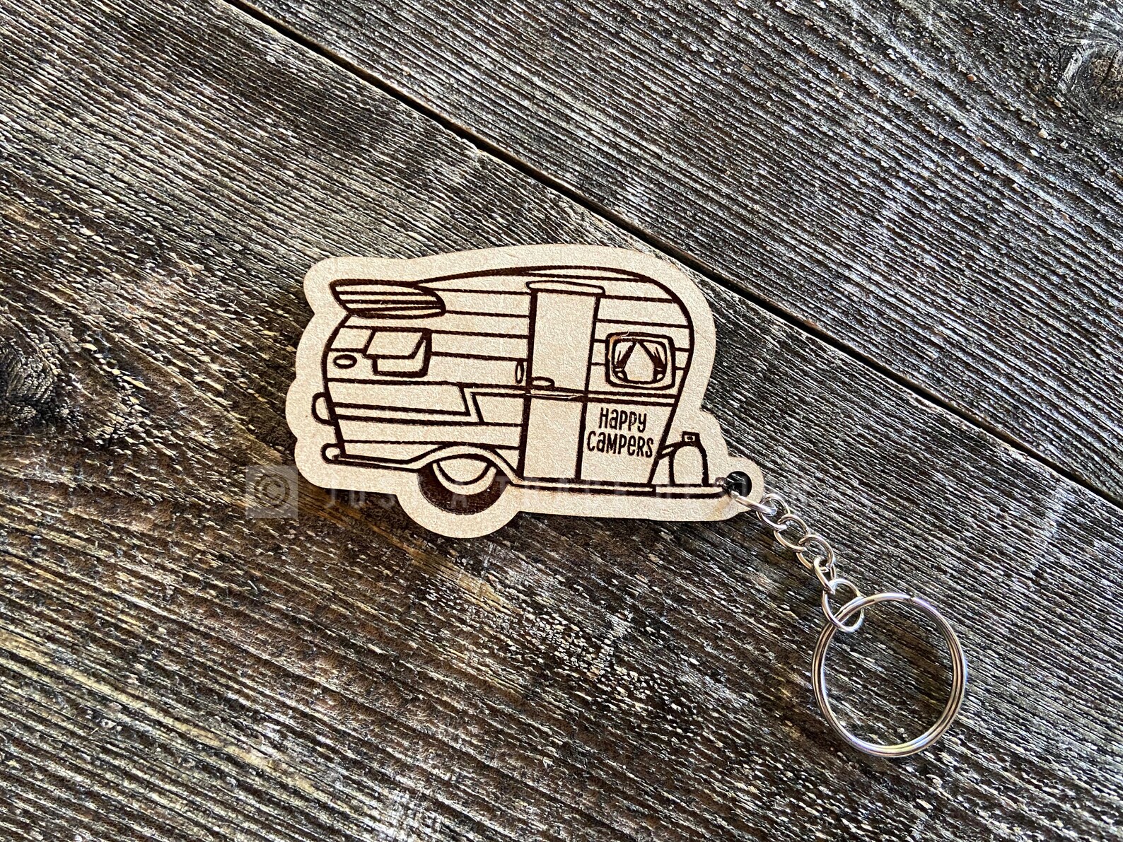 Wood Happy Camper Key Chain Laser Cut and Engraved Etsy